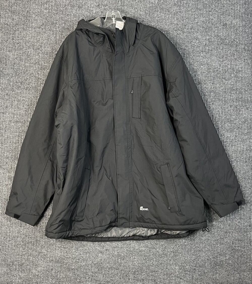 Berne Weather Warrior Waterproof Insulated Storm Jacket Mens 3XL Black Hooded